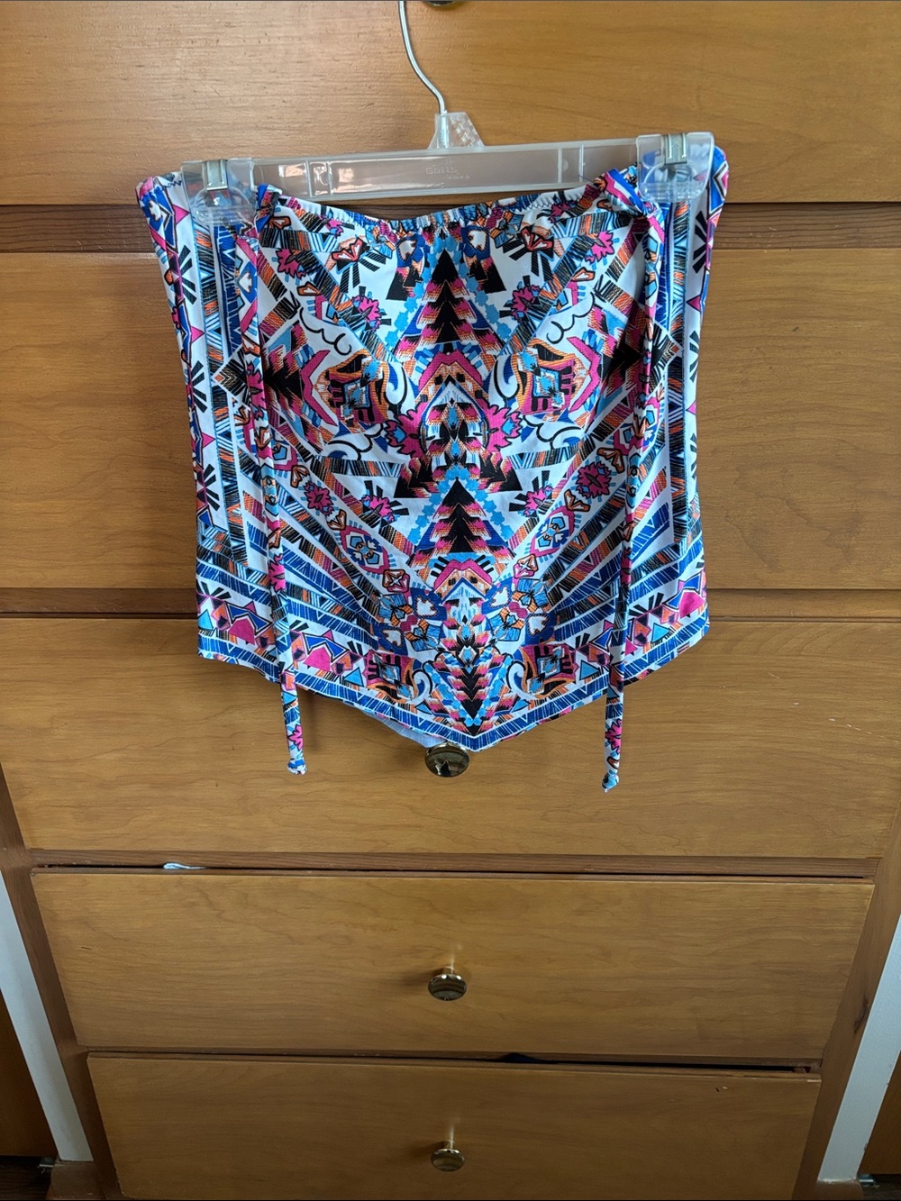 BECCA Multicolor Geometric Print Bandeau Bikini Top